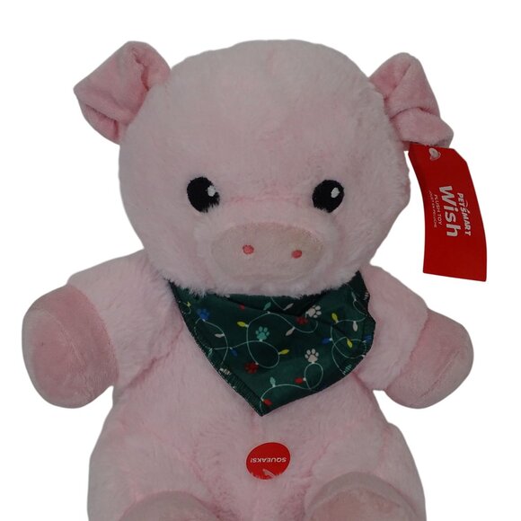 Petsmart Wish Soft Pink Plush Pig Squeaky Toy Christmas Bandana Stuffed Animal - Picture 2 of 10